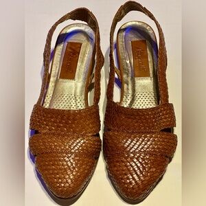 Norvelle Brown Woven Leather Slingback Sandals, size 8.5 medium